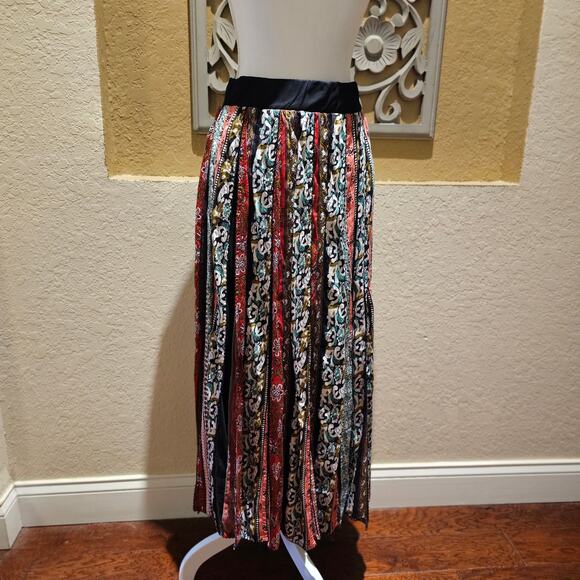 Soft Surroundings PL Boho Patchwork Maxi Skirt Rayon India Gypsy Cottagecore Fal - Picture 3 of 11